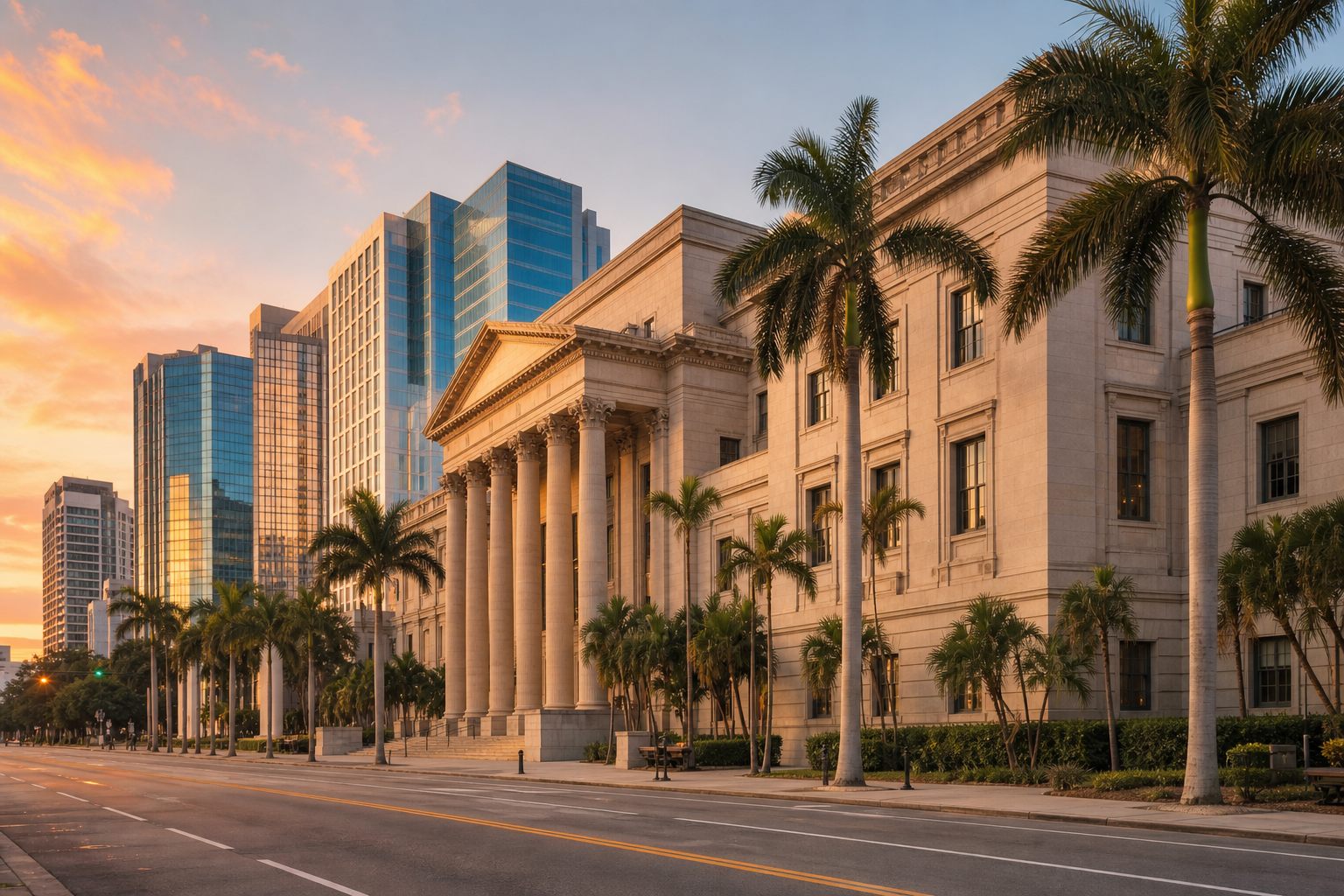 Courthouse-district streetscape in downtown Miami